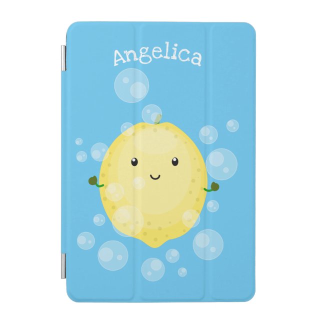 Cute lemon fruit cartoon bubbles illustration iPad mini cover (Front)
