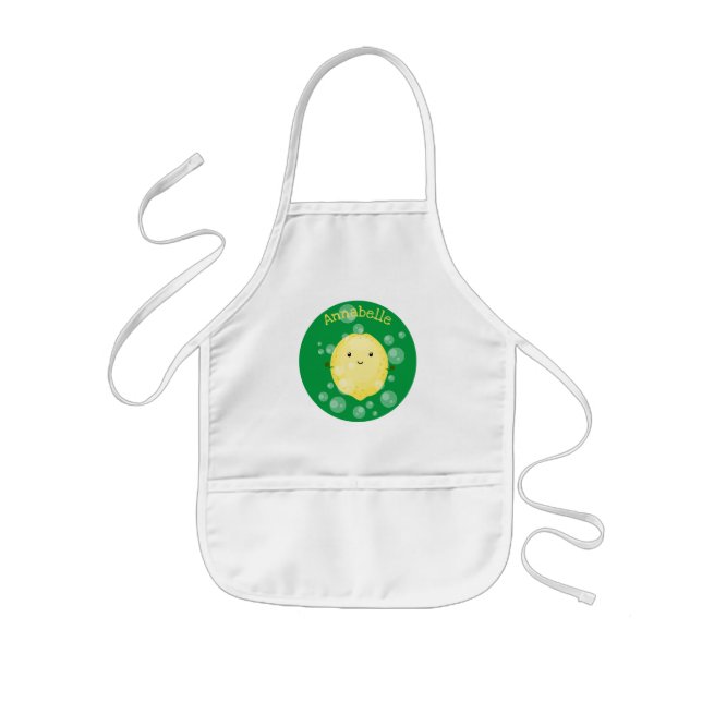 Cute lemon fruit cartoon bubbles illustration kids' apron (Front)