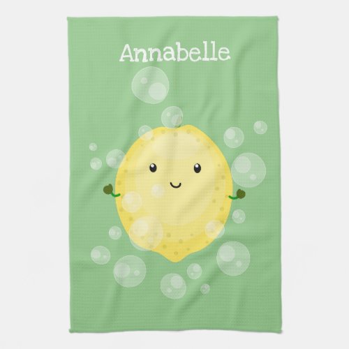 Cute lemon fruit cartoon bubbles illustration kitchen towel