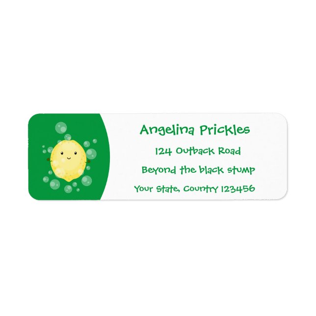 Cute lemon fruit cartoon bubbles illustration label (Front)