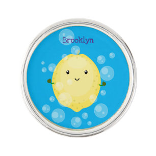 Cute lemon fruit cartoon bubbles illustration lapel pin