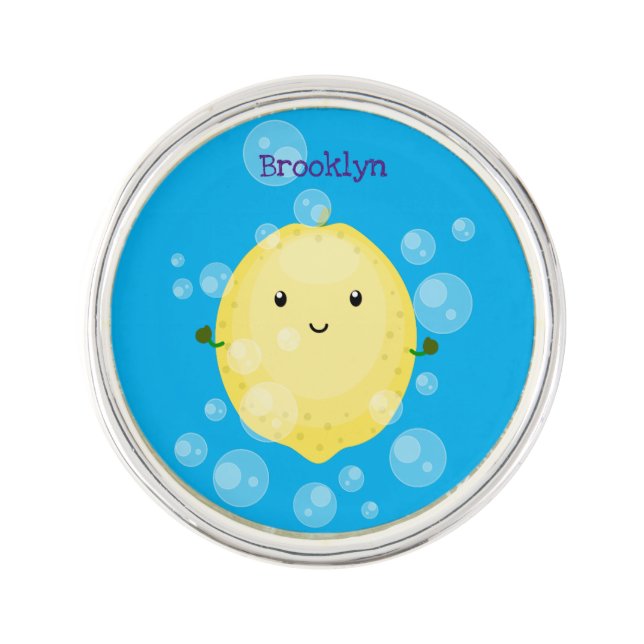 Cute lemon fruit cartoon bubbles illustration lapel pin (Front)