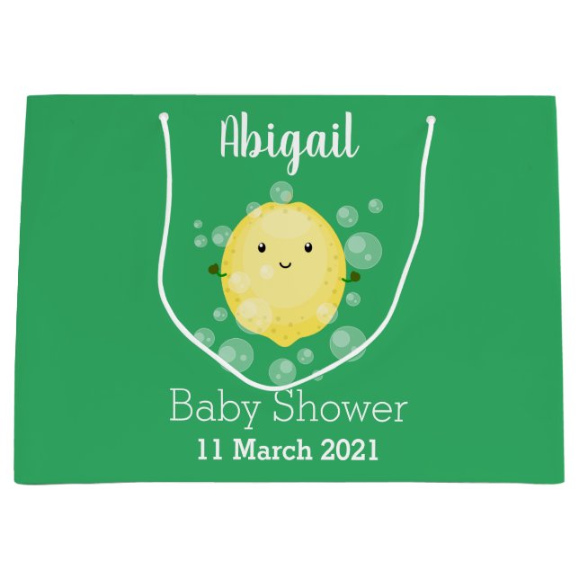 Cute lemon fruit cartoon bubbles illustration large gift bag (Front)
