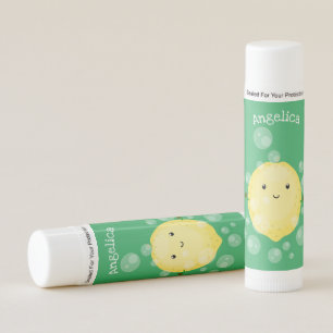 Cute lemon fruit cartoon bubbles illustration lip balm