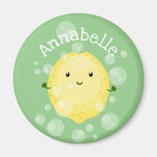 Cute lemon fruit cartoon bubbles illustration magnet