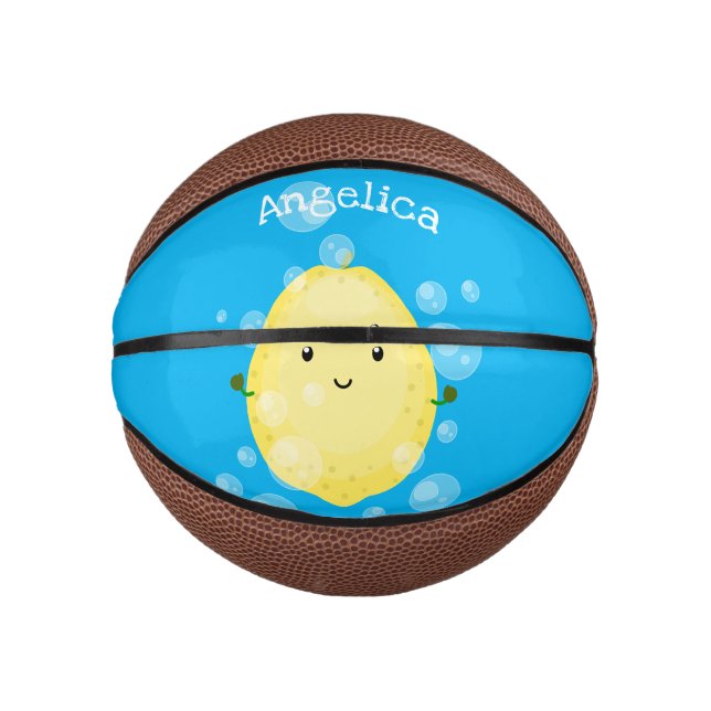 Cute lemon fruit cartoon bubbles illustration mini basketball (Front)