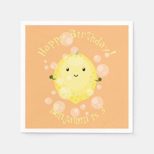 Cute lemon fruit cartoon bubbles illustration napkins