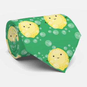 Cute lemon fruit cartoon bubbles illustration neck tie