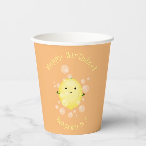 Cute lemon fruit cartoon bubbles illustration paper cups