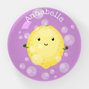 Cute lemon fruit cartoon bubbles illustration paperweight