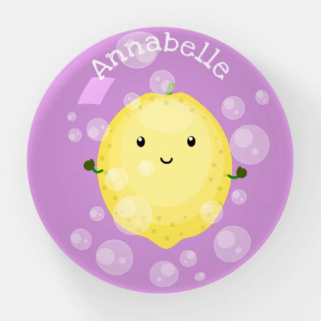 Cute lemon fruit cartoon bubbles illustration paperweight (Front)