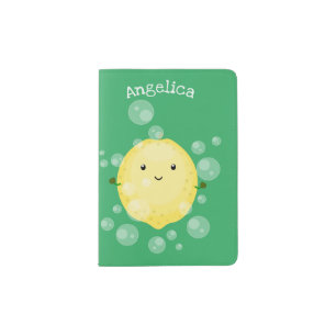 Cute lemon fruit cartoon bubbles illustration passport holder