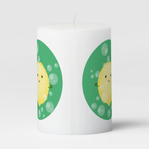 Cute lemon fruit cartoon bubbles illustration pillar candle