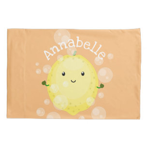 Cute lemon fruit cartoon bubbles illustration pillow case