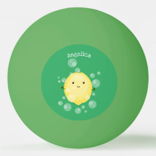 Cute lemon fruit cartoon bubbles illustration ping pong ball