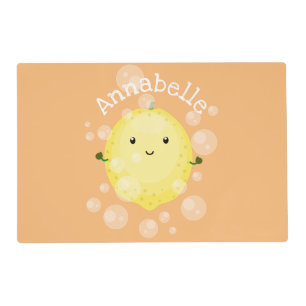 Cute lemon fruit cartoon bubbles illustration placemat