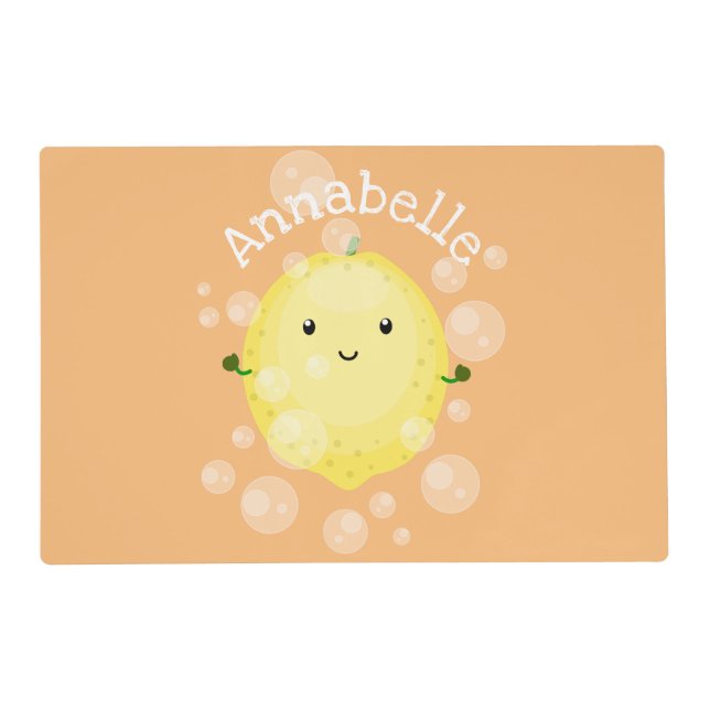 Cute lemon fruit cartoon bubbles illustration placemat (Front)