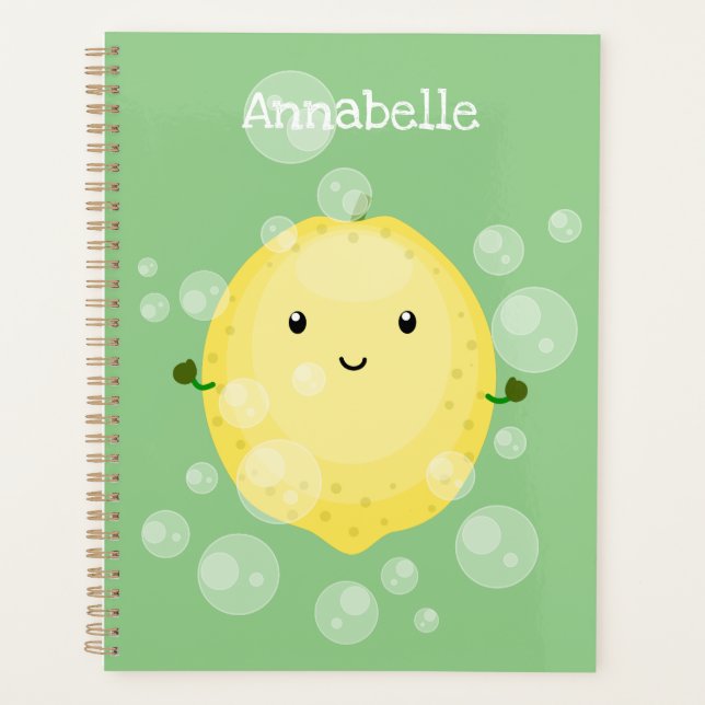 Cute lemon fruit cartoon bubbles illustration planner (Front)