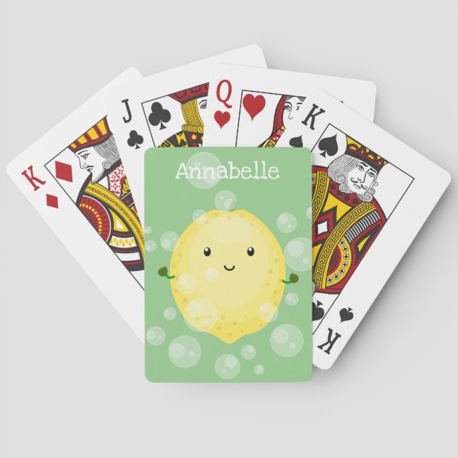 Cute lemon fruit cartoon bubbles illustration poker cards (Back)