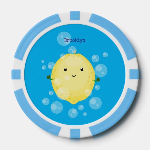 Cute lemon fruit cartoon bubbles illustration poker chips