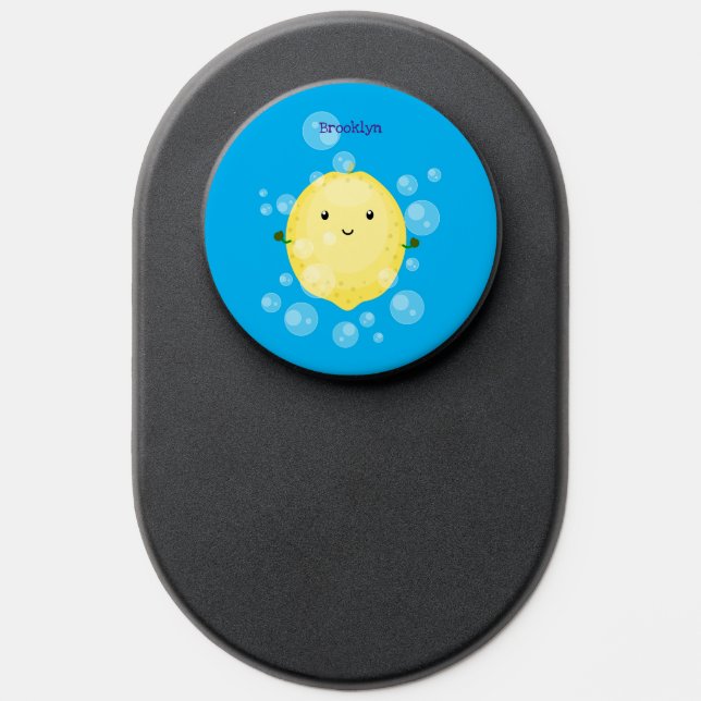 Cute lemon fruit cartoon bubbles illustration PopSocket (Popsocket)