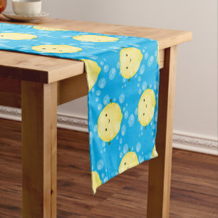 Cute lemon fruit cartoon bubbles illustration short table runner