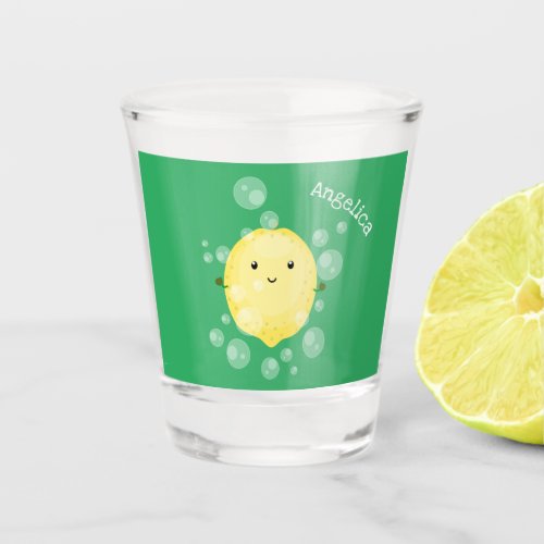 Cute lemon fruit cartoon bubbles illustration shot glass