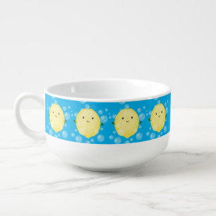 Cute lemon fruit cartoon bubbles illustration soup mug
