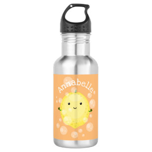 Cute lemon fruit cartoon bubbles illustration stainless steel water bottle