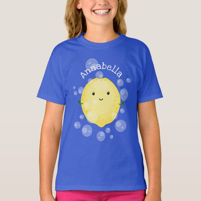 Cute lemon fruit cartoon bubbles illustration T-Shirt (Front)