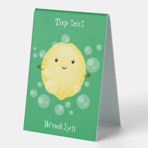 Cute lemon fruit cartoon bubbles illustration table tent