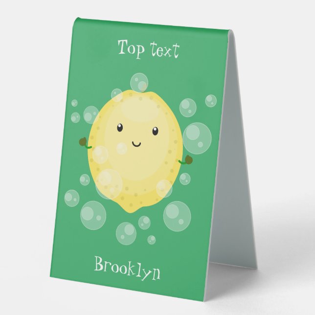 Cute lemon fruit cartoon bubbles illustration table tent (Front)