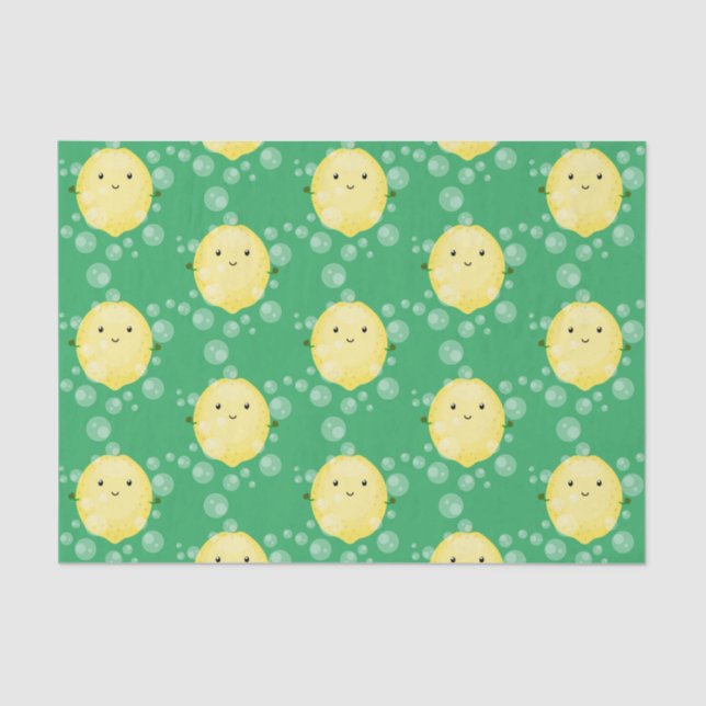 Cute lemon fruit cartoon bubbles illustration tissue paper (Front)