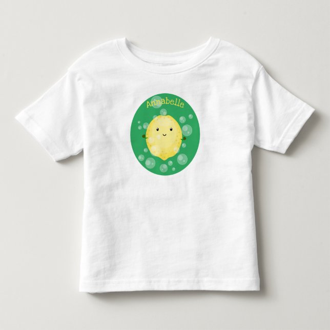 Cute lemon fruit cartoon bubbles illustration toddler t-shirt (Front)
