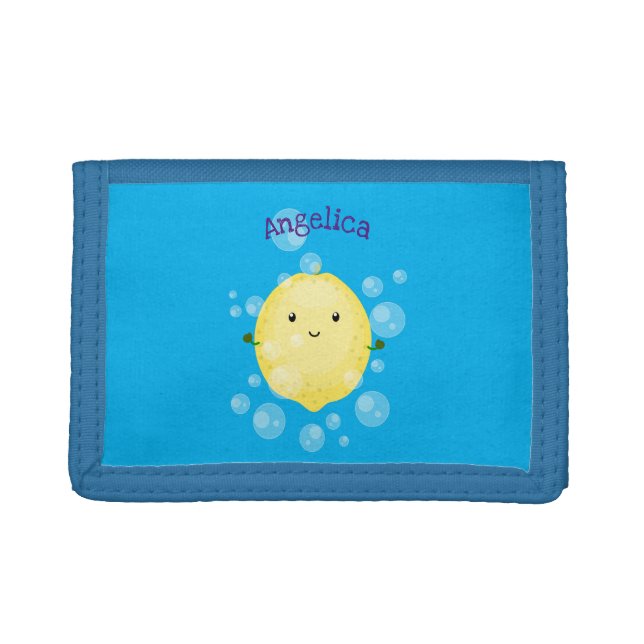 Cute lemon fruit cartoon bubbles illustration trifold wallet (Front)