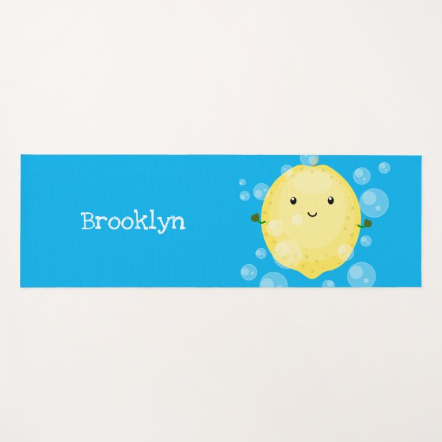 Cute lemon fruit cartoon bubbles illustration yoga mat (Front (Horizontal))