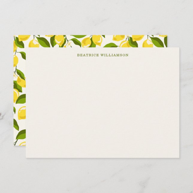 Cute Lemon Fruit Watercolor Pattern Personalized Note Card (Front/Back)