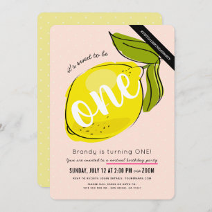 Cute Lemon Girl Pink Virtual 1st Birthday Invitation