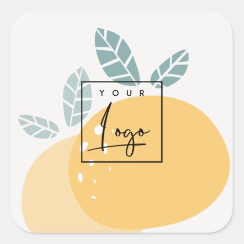 Cute Lemon Green Abstract Bold Fruity Citrus Logo Square Sticker