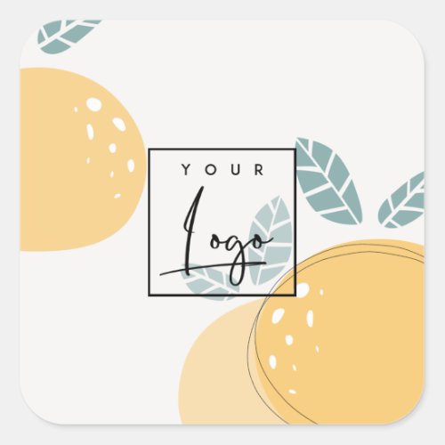 Cute Lemon Green Abstract Bold Fruity Citrus Logo Square Sticker