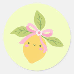 Cute Lemon Illustration on Mint Green Citrus Fruit Classic Round Sticker