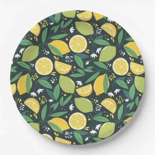 cute lemon lime citrus tiled pattern paper plates