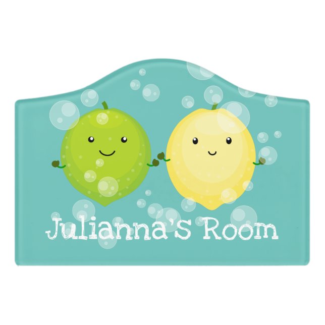 Cute lemon lime friends cartoon illustration door sign (Small Crest Front)