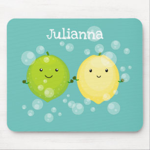 Cute lemon lime friends cartoon illustration mouse pad