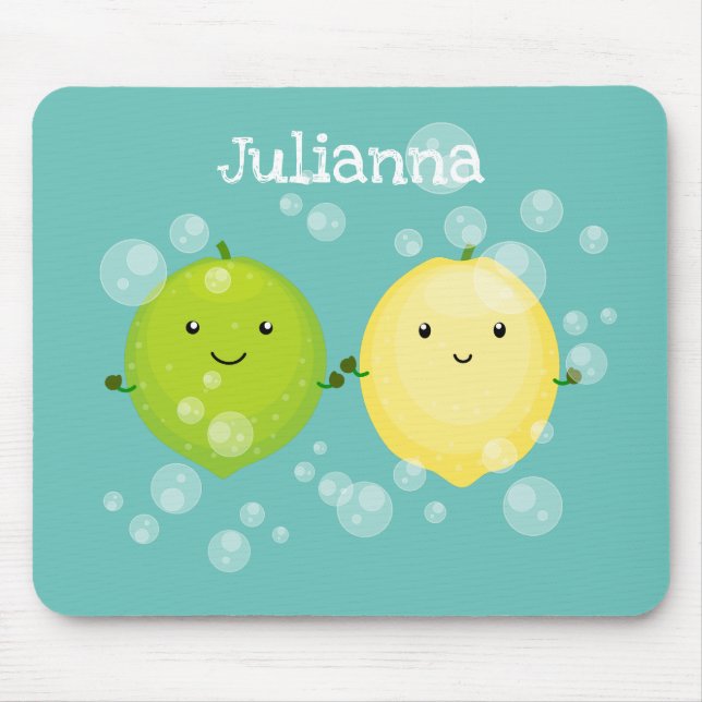 Cute lemon lime friends cartoon illustration mouse pad (Front)