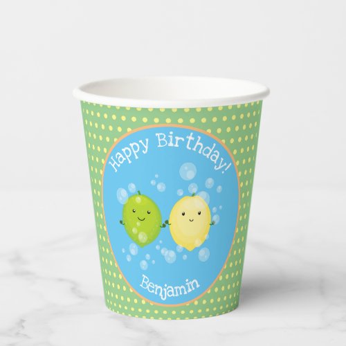 Cute lemon lime friends cartoon illustration paper cups
