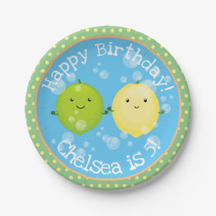 Cute lemon lime friends cartoon illustration paper plates