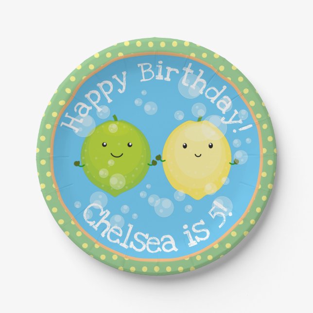 Cute lemon lime friends cartoon illustration paper plates (Front)