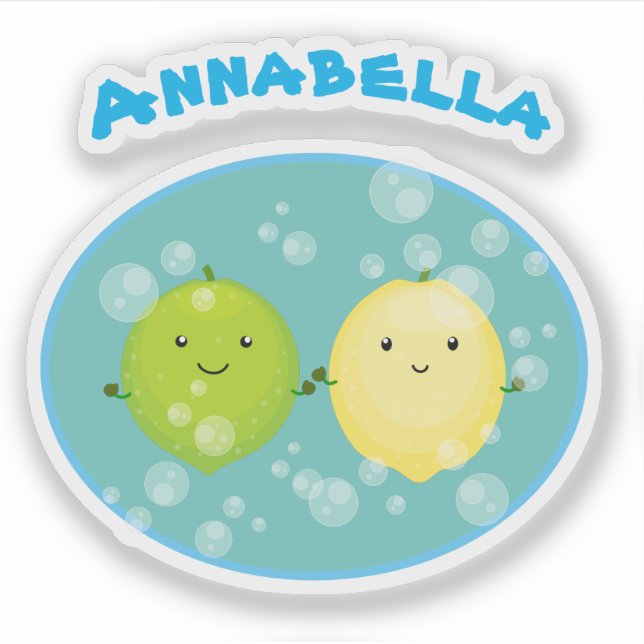 Cute lemon lime friends citrus fruit cartoon sticker (Front)