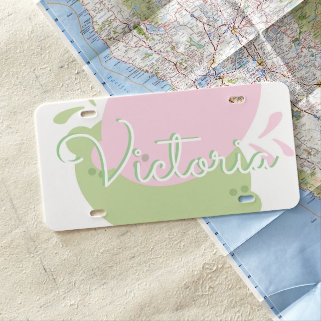 Cute Lemon Lime Pink Green License Plate (In Situ)